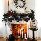 Black gothic maple leaf garland set of 2 for Halloween staircase decor