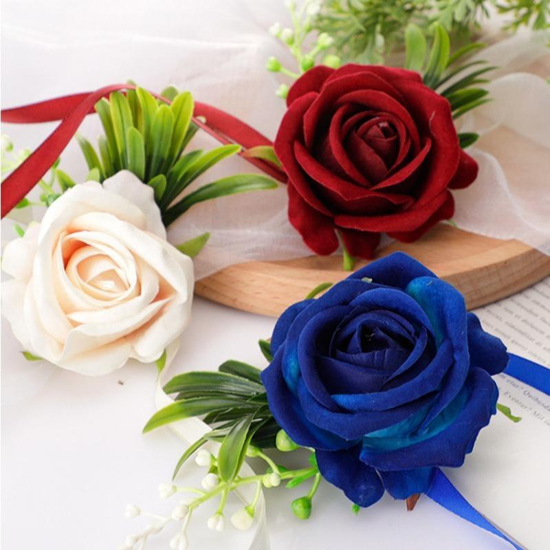 Groom & Groomsmen Boutonniere Brooch Set of 4 | Faux Pearl Wedding Lapel Flowers in Beige Red White Blue