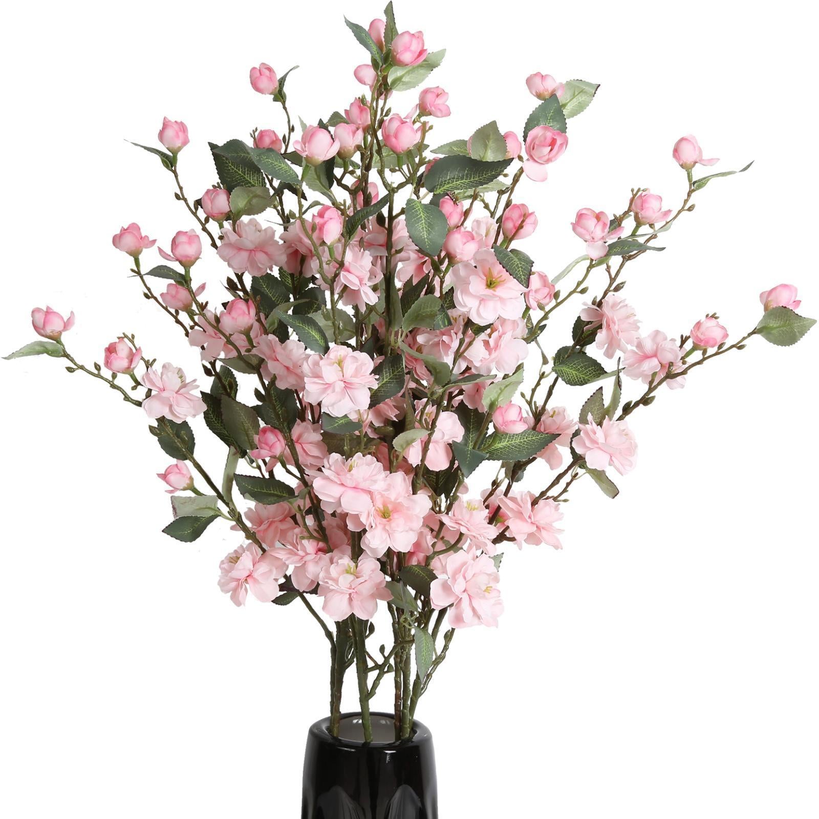Artificial Cherry Blossom Silk Flowers Set of 6 | Wedding Home Decor Table Centerpiece Ornaments White Orange Pink Light Pink