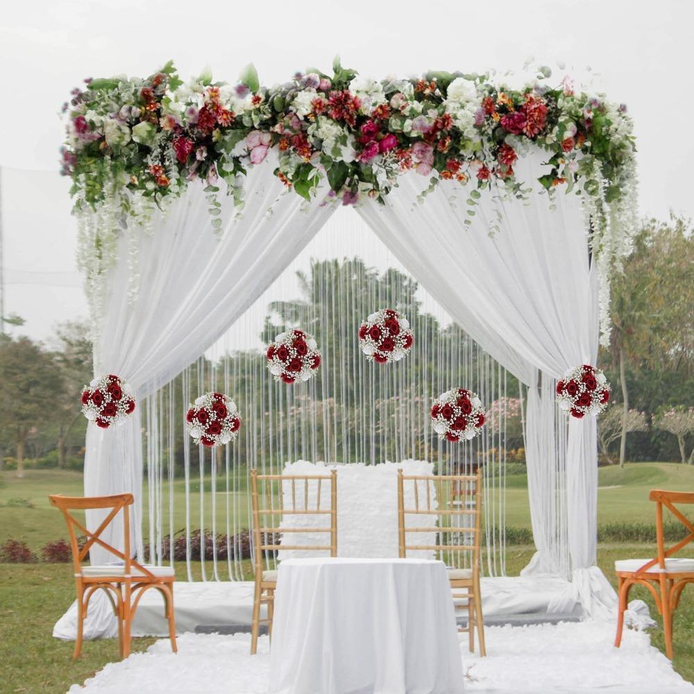 Rose Artificial Flower Ball Centerpieces 2pcs | Wedding Table Party Home & DIY Decor in White Red Pink Blue Purple
