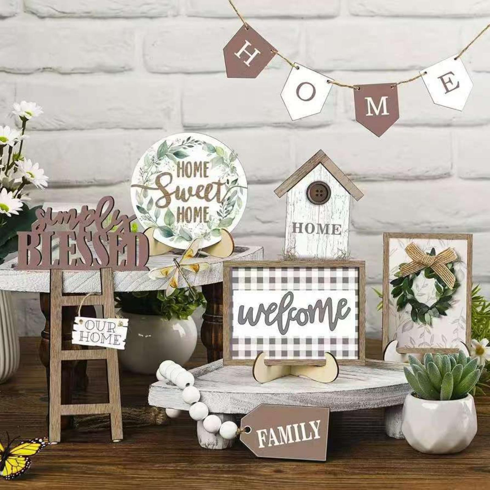 Rustic Wooden Tiered Tray | Farmhouse Garden Theme Vintage Style for Kitchen Shelf & Home Decor
