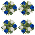 Artificial Flowers Candle Rings: 4 Pcs 14 Inch Diam Large Dusty Rose & White Roses Wreath Wedding Centerpieces for Tables Spring Summer Wreath for Front Door Weddings Party Ceremony Decor