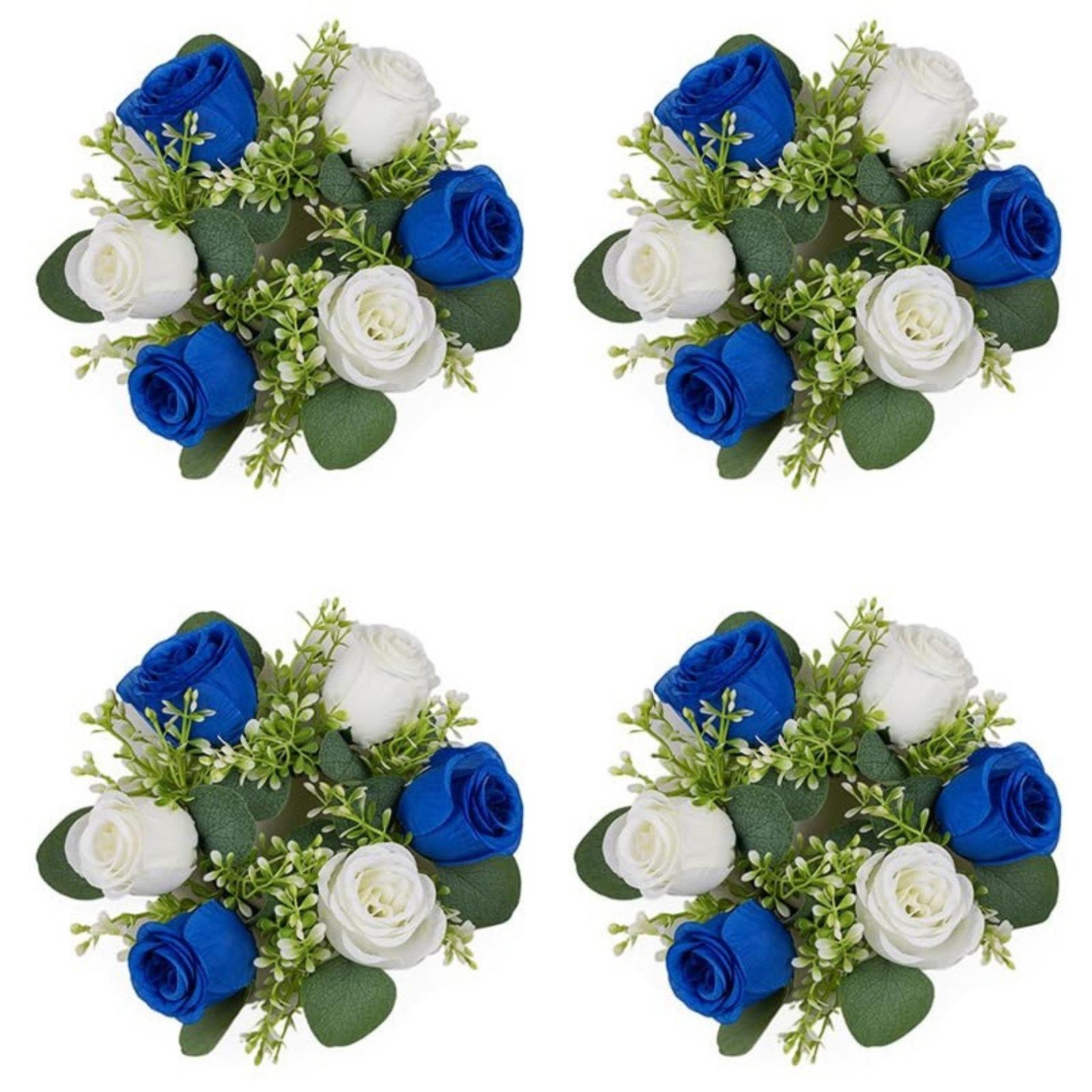 Artificial Flowers Candle Rings: 4 Pcs 14 Inch Diam Large Dusty Rose & White Roses Wreath Wedding Centerpieces for Tables Spring Summer Wreath for Front Door Weddings Party Ceremony Decor