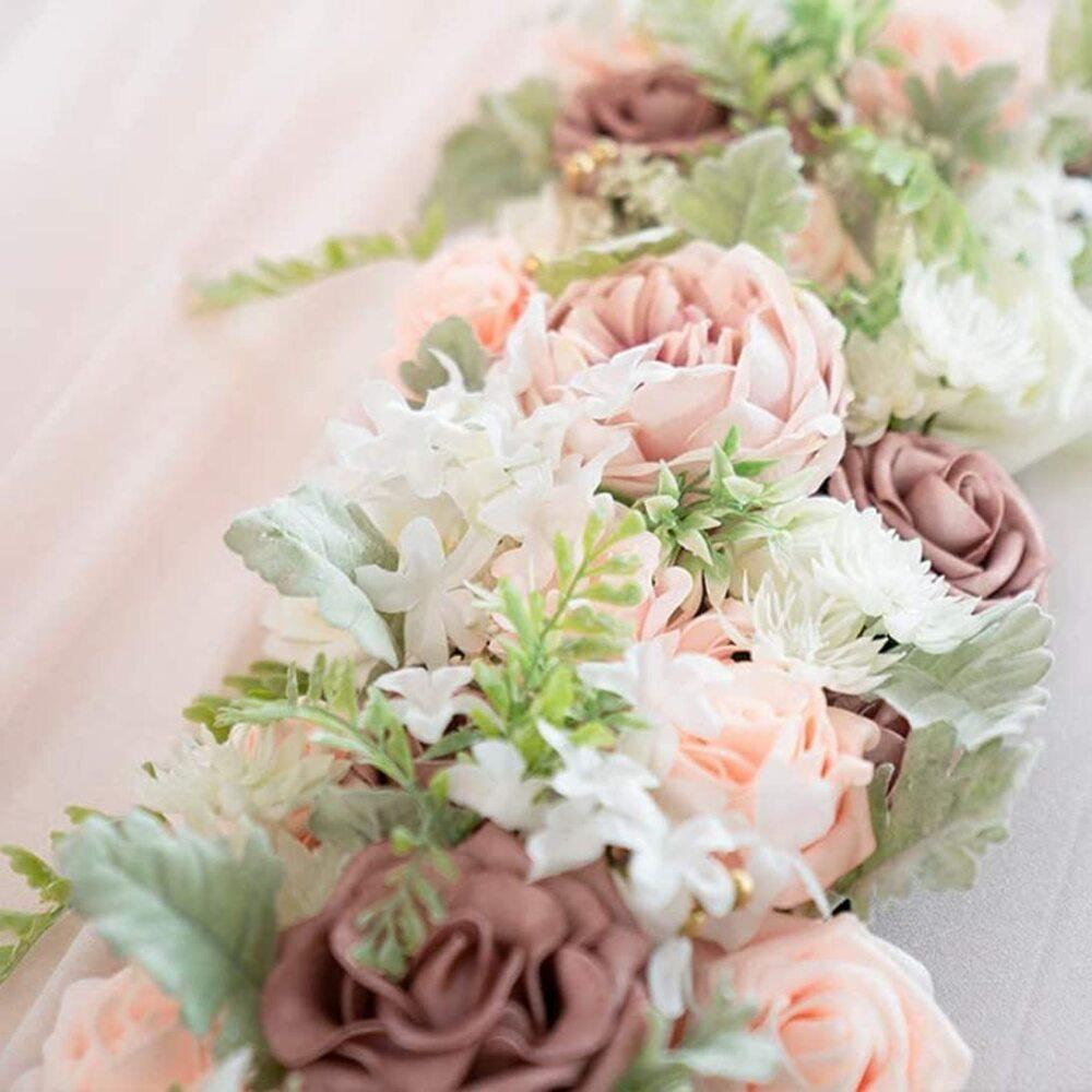 Artificial Floral Swag Garland | Wedding Arch Table Runner Centerpiece & Party Backdrop Decor in White Wine Red Pink Blue Beige