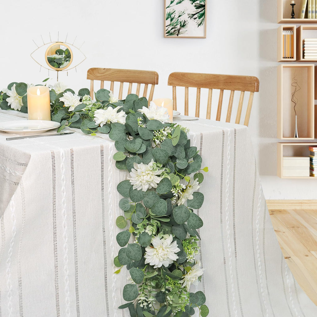 Dahlia Flower Vine Hanging Floral Garland | Wedding Arch Bedroom Home Wall Backdrop & Room Decor in White