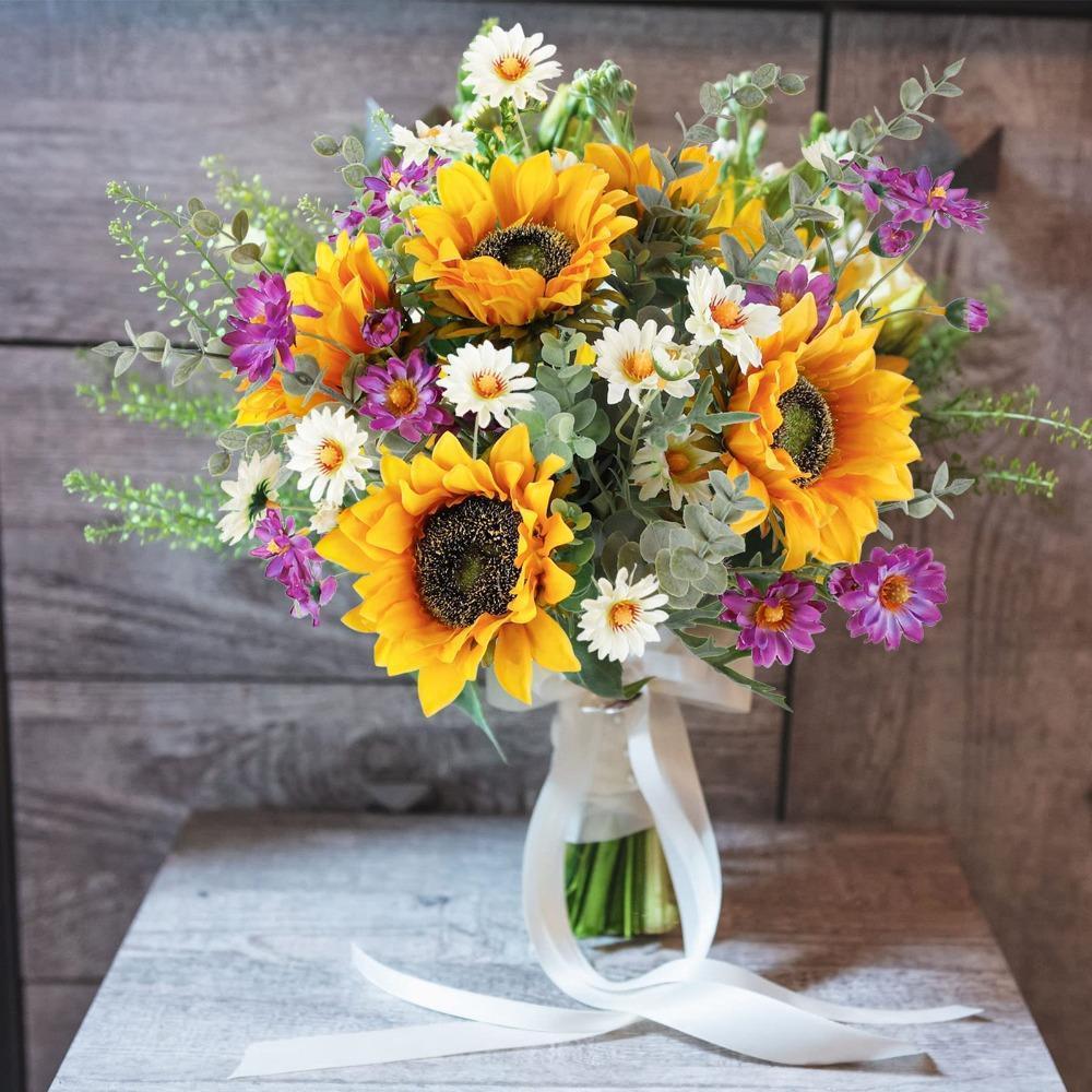 Artificial Sunflower Bouquet | Bridal Wedding Centerpiece Fall Arrangement Party Table & Home Decoration