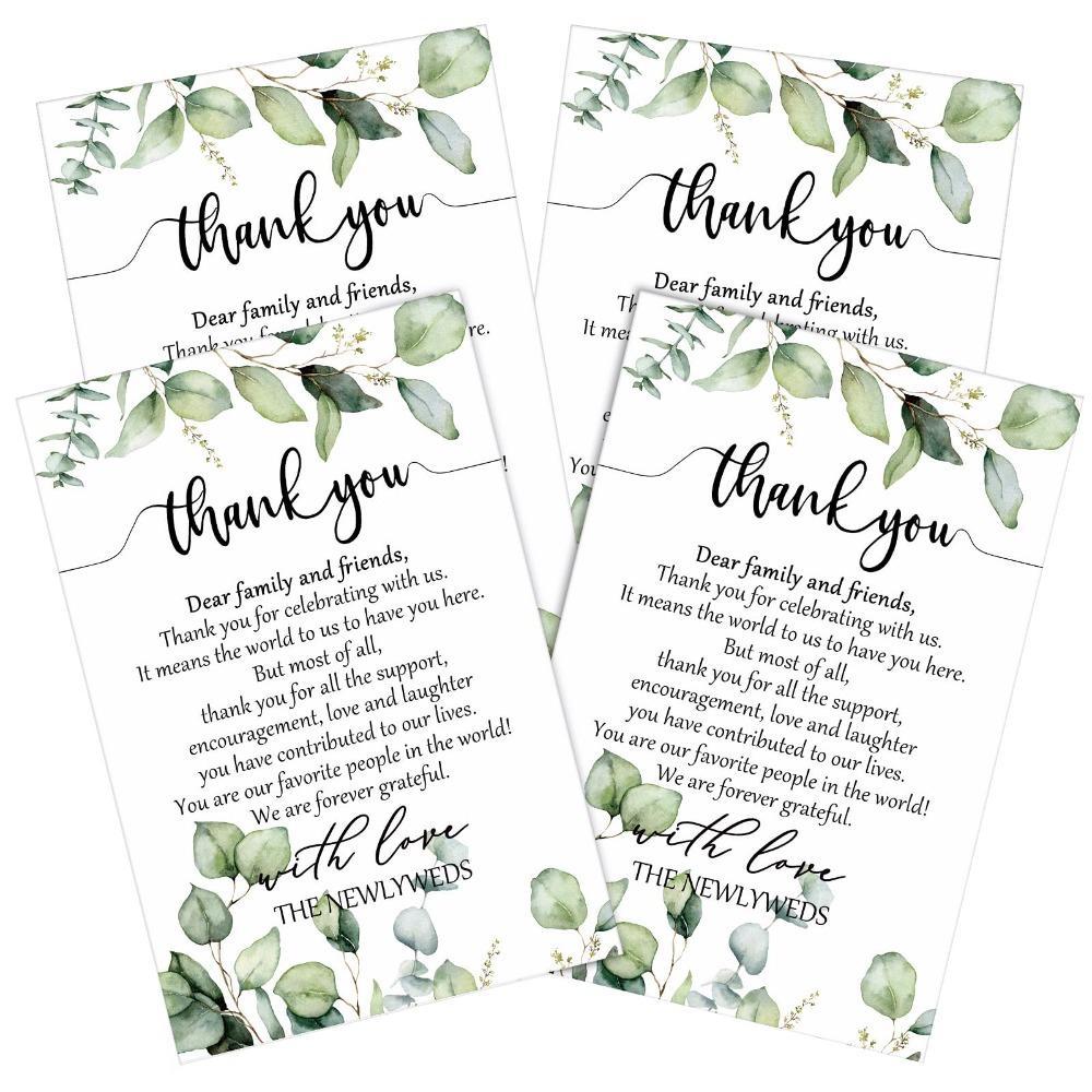 Greenery Wedding Thank You Place Cards Set of 100 | Reception Rehearsal Dinner Bridal Shower & Party