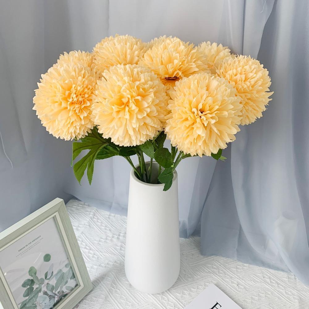 Artificial Chrysanthemum Ball Flowers Set of 10 | Mums for Home Decor Indoor Floral Arrangement Table Centerpiece Yellow