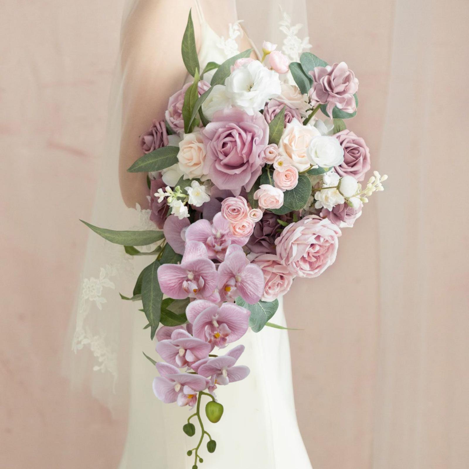 Glitter Artificial Phalaenopsis Orchid Stems 5pcs | Wedding Reception Table Centerpiece & Home Decor in White Light Pink Pink Light Blue
