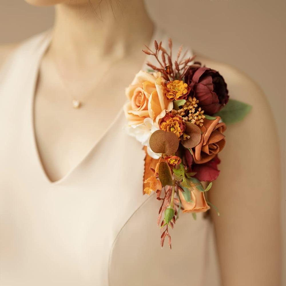Artificial Flower Corsage Set 2pcs | Wedding Prom Homecoming Graduation Mother Daughter Shoulder & Wristlet in 10 Colors