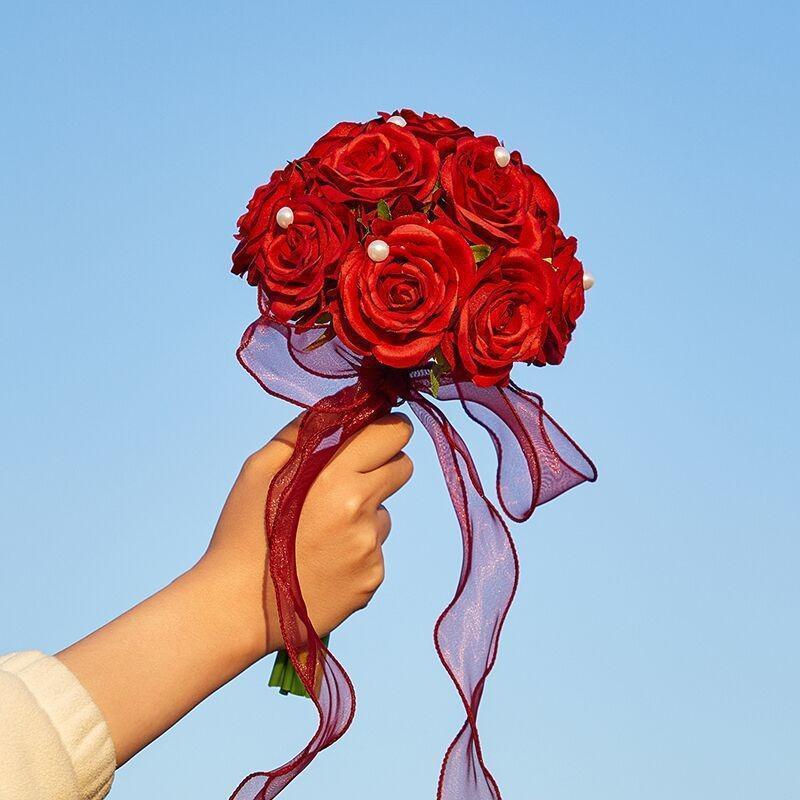 Mock Rose Bridal Bouquet Hand-Held | Artificial Wedding Flowers for Ceremony Church & Photo Shoot in Style A B C
