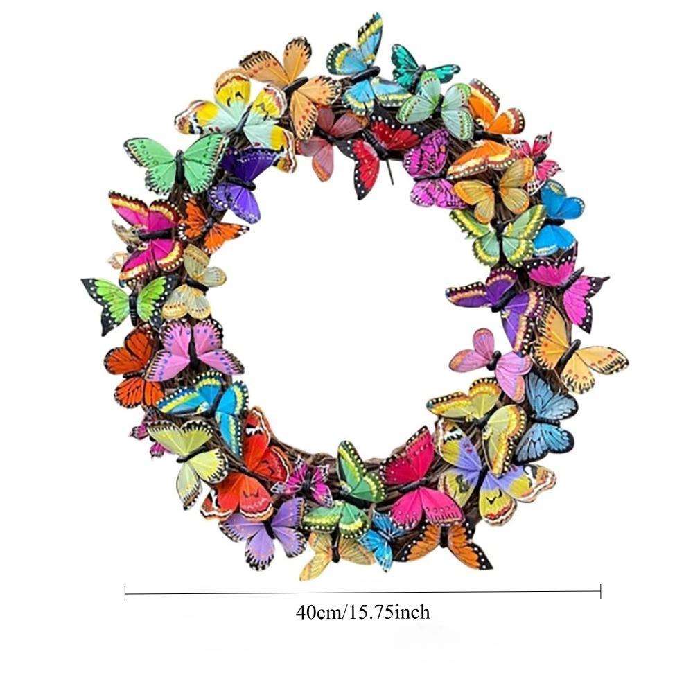 Butterfly Front Door Wreath | Red Orange Yellow Artificial Tulip Rattan Vine Door & Wall Mount Easter Spring Decor
