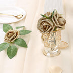 Glitter Foam Roses with Stems 25pcs | Wedding Bridal Bouquet Valentine's Day Party & Home Decor in Gold Silver