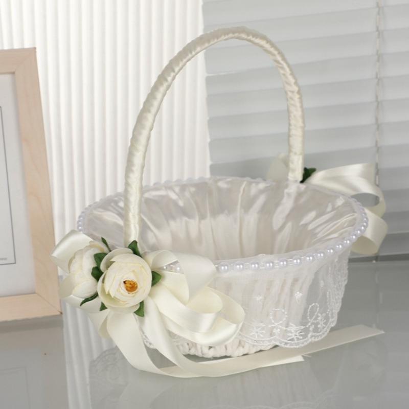 Elegant Wedding Flower Basket with Bowknot Design | Lightweight Handheld Petal Basket for Wedding Banquet & Party in Style A B