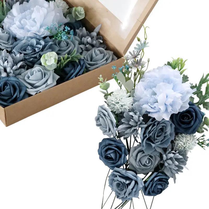 Navy blue artificial flower set with stems for wedding table decor