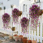 Artificial Hanging Flowers for Outdoors, Morning Glory Artificial Flowers with Eucalyptus Leaves, UV Resistant Fake Flower Realistic Faux Plants for Home Patio Porch Garden