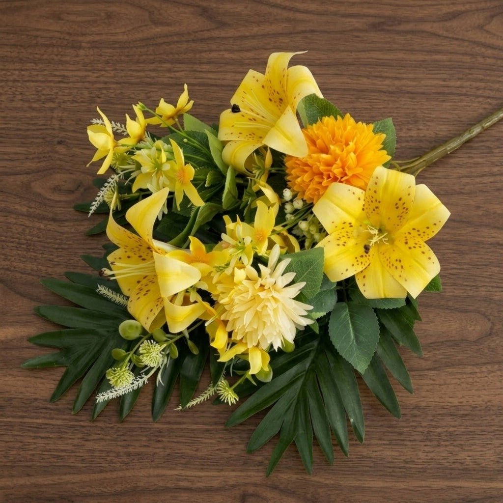 Cemetery Flowers for Grave, Outdoor Lily Chrysanthemum Hydrangea Rose Artificial Flowers Grave Flowers with Cemetery Vase, Lasting and Non-Bleed Colors