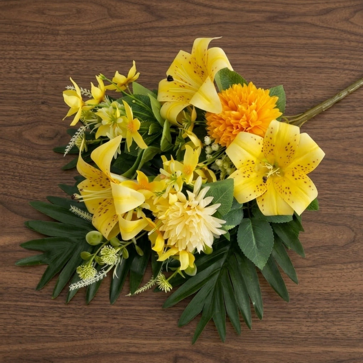 Cemetery Flowers for Grave, Outdoor Lily Chrysanthemum Hydrangea Rose Artificial Flowers Grave Flowers with Cemetery Vase, Lasting and Non-Bleed Colors