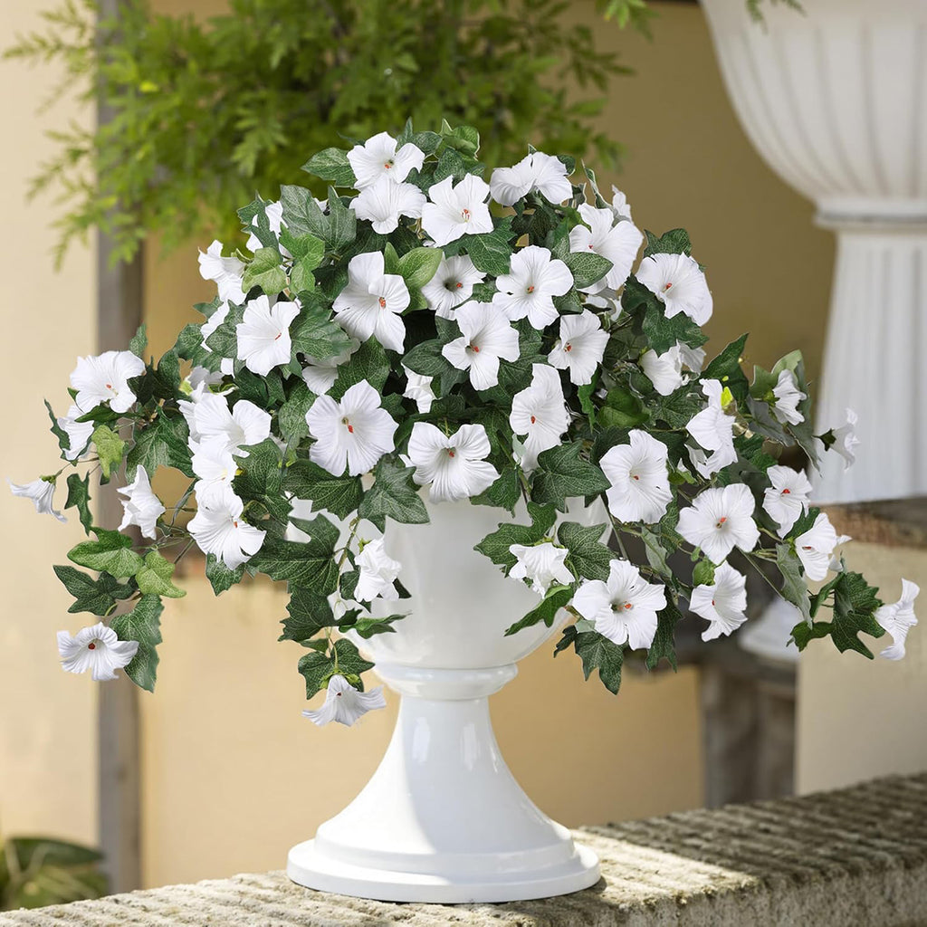 Artificial Hanging Flowers Plants with Basket for Outdoors, Artificial Petunias UV Resistant Petunias Fake Flowers for Outdoor Garden Porch Balcony Decoration