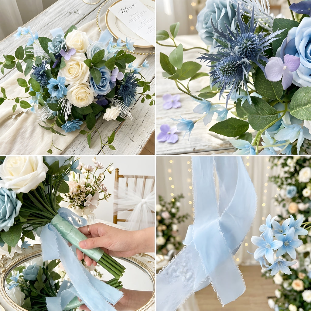Dusty Blue Bridal Bouquet | Blue White Artificial Wedding Flowers Bride Bridesmaid