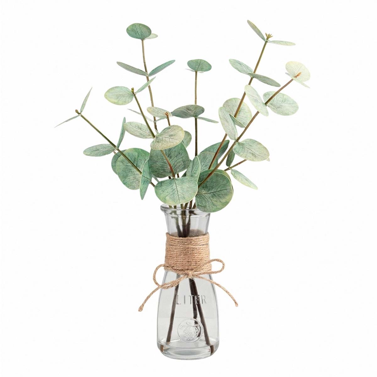 Artificial Eucalyptus Stems in Glass Vase with Faux Water | Faux Greenery for Bathroom Desk Shelf Coffee Table Decor