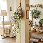 Artificial Hanging Flowers for Outdoors, Morning Glory Artificial Flowers with Eucalyptus Leaves, UV Resistant Fake Flower Realistic Faux Plants for Home Patio Porch Garden