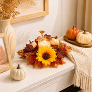 Sunflower White Pumpkin Maple Fall Candle Ring – Set of 4, 11in