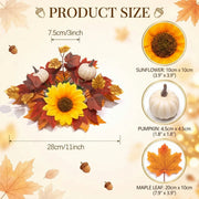 Sunflower White Pumpkin Maple Fall Candle Ring – Set of 4, 11in