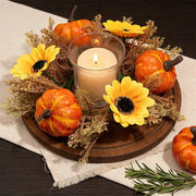 Orange Pumpkin Sunflower Fall Candle Ring – Set of 4, 9.8in