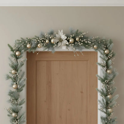 Christmas Poinsettia Swag Garland Framing a Front Door – Indoor Outdoor Holiday Decoration
