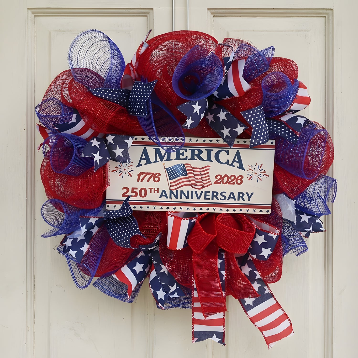 4th of July Patriotic Flag Wreath | Front Door Window Wall Independence Day Decor