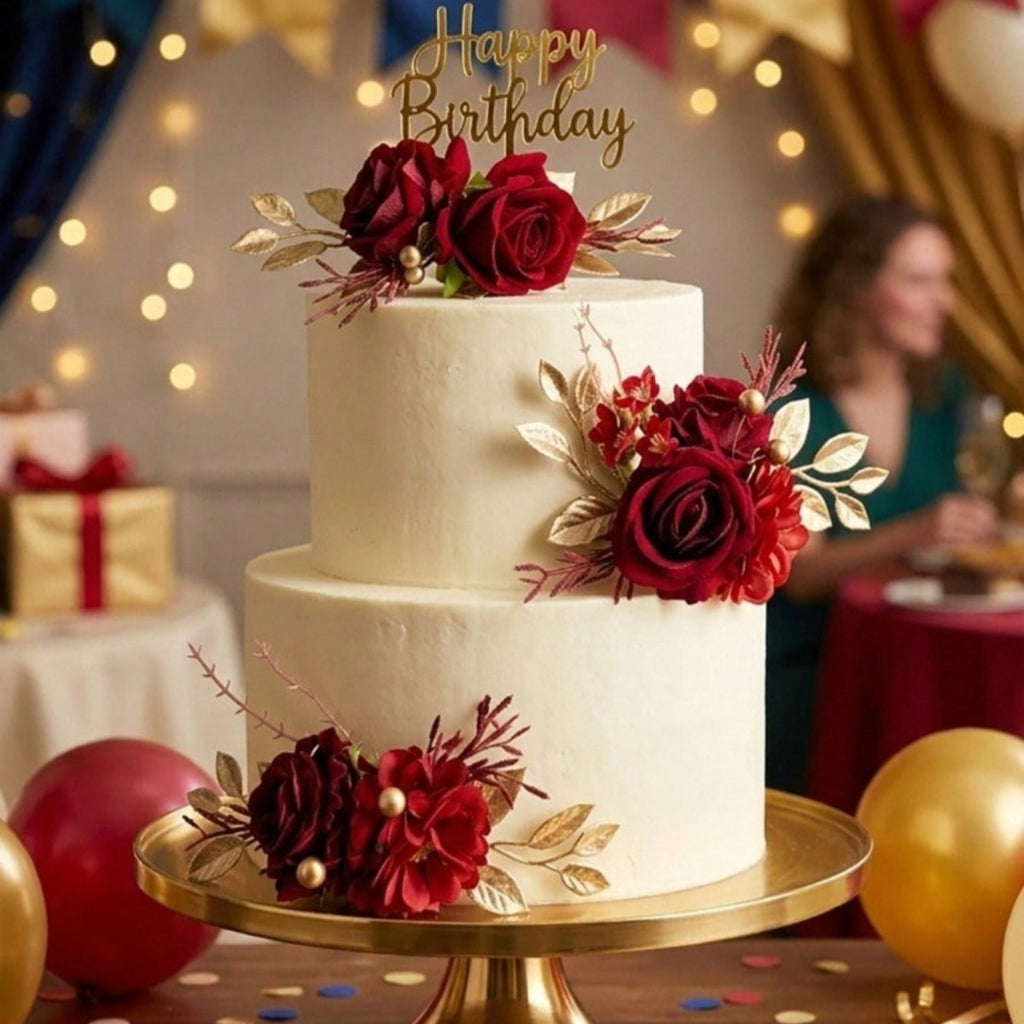 Cake Topper Flowers | 3PCS Pre-Made Floral Cake Decorations for Wedding Birthday Baptism Baby Shower