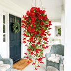 Artificial Hanging Flowers for Outdoors, Morning Glory Artificial Flowers with Eucalyptus Leaves, UV Resistant Fake Flower Realistic Faux Plants for Home Patio Porch Garden