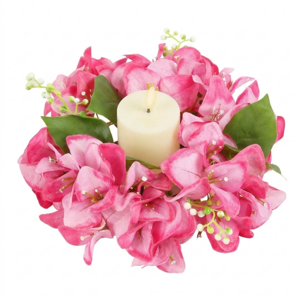 Floral Candle Wreath Rings | Artificial Bougainvillea Candle Rings for Wedding Table Centerpiece Home Decor
