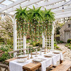 Artificial Hanging Fern Plant with Red and White Flower Vines Fake Boston Fern Wall Basket Greenery for Home Garden Patio Porch Ceiling Decor