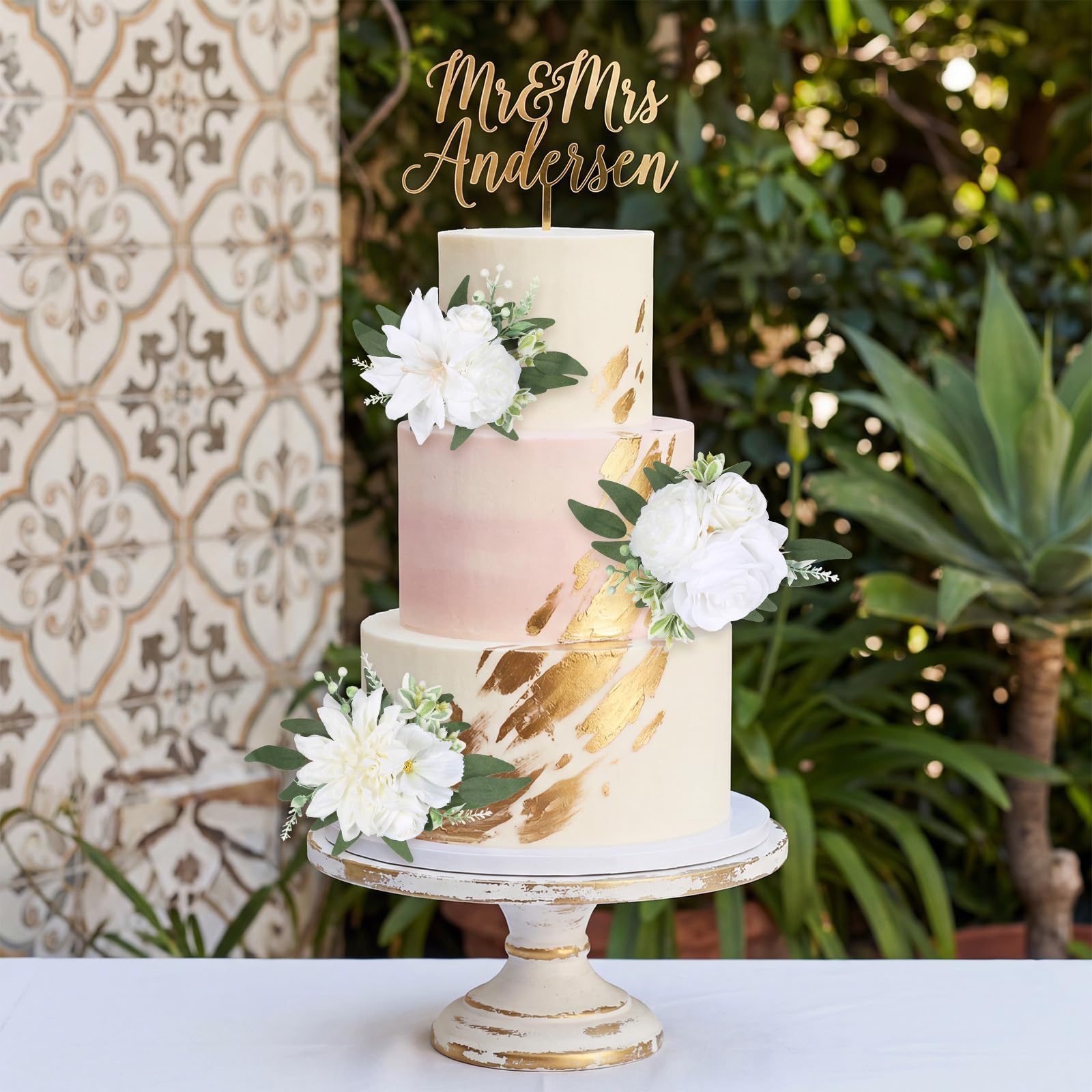 Cake Topper Flowers Set | 3PCS Faux Floral Cake Decorations for Wedding Birthday Baby Shower Anniversary