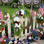 Patriotic Red White and Blue Wreath Fourth of July Front Door Decor Americana Stars Burlap Bow Summer Floral Wreath for Home Wall Party
