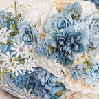 Boho Rustic Artificial Wedding Toss Bouquet | Blue Faux Flower for Ceremony Anniversary Bridal Keepsake & All Seasons