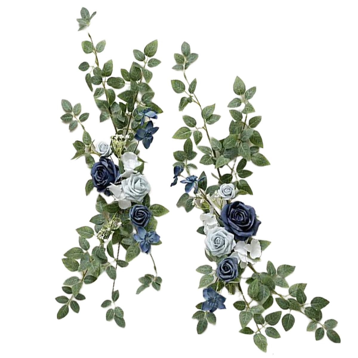 Provence blue purple artificial pew flowers aisle floral swag 2pcs style 4 for wedding chair church decor