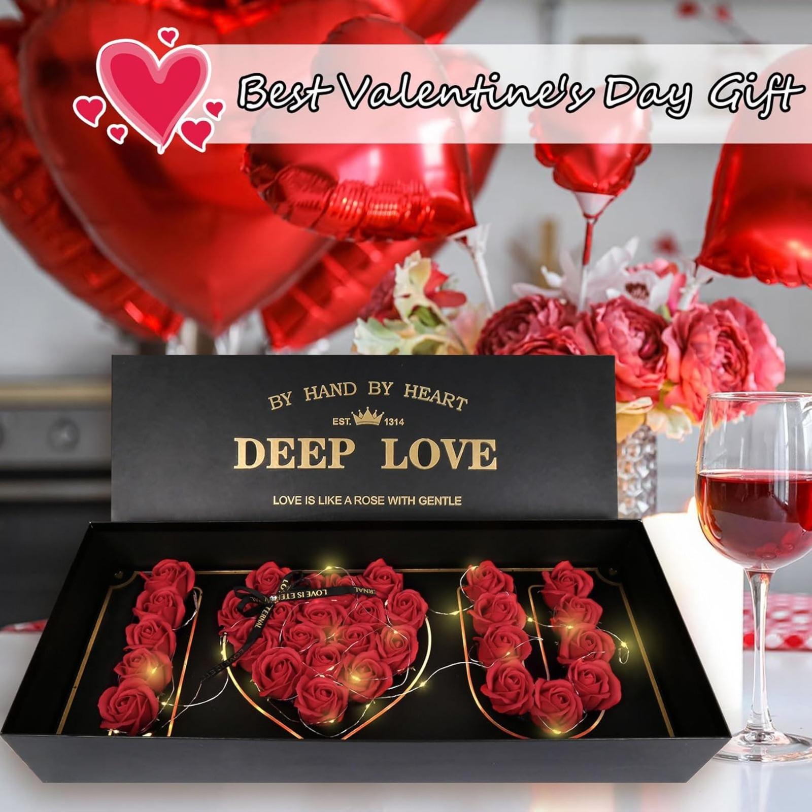 Scented Soap Rose Petals Gift Set with LED Lights in Box | Birthday Anniversary Valentine's Day Gift for Women in Red Pink Purple