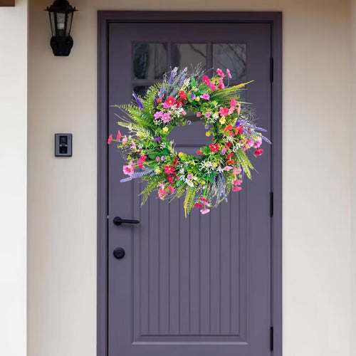 17.7in Spring Wreath for Front Door | All Season Weatherproof Greenery Rustic Decor with Fruit Plants for Home & Porch
