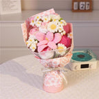 Handmade crochet flower bouquet pink styled for eternal rosy flowers by IPOPU