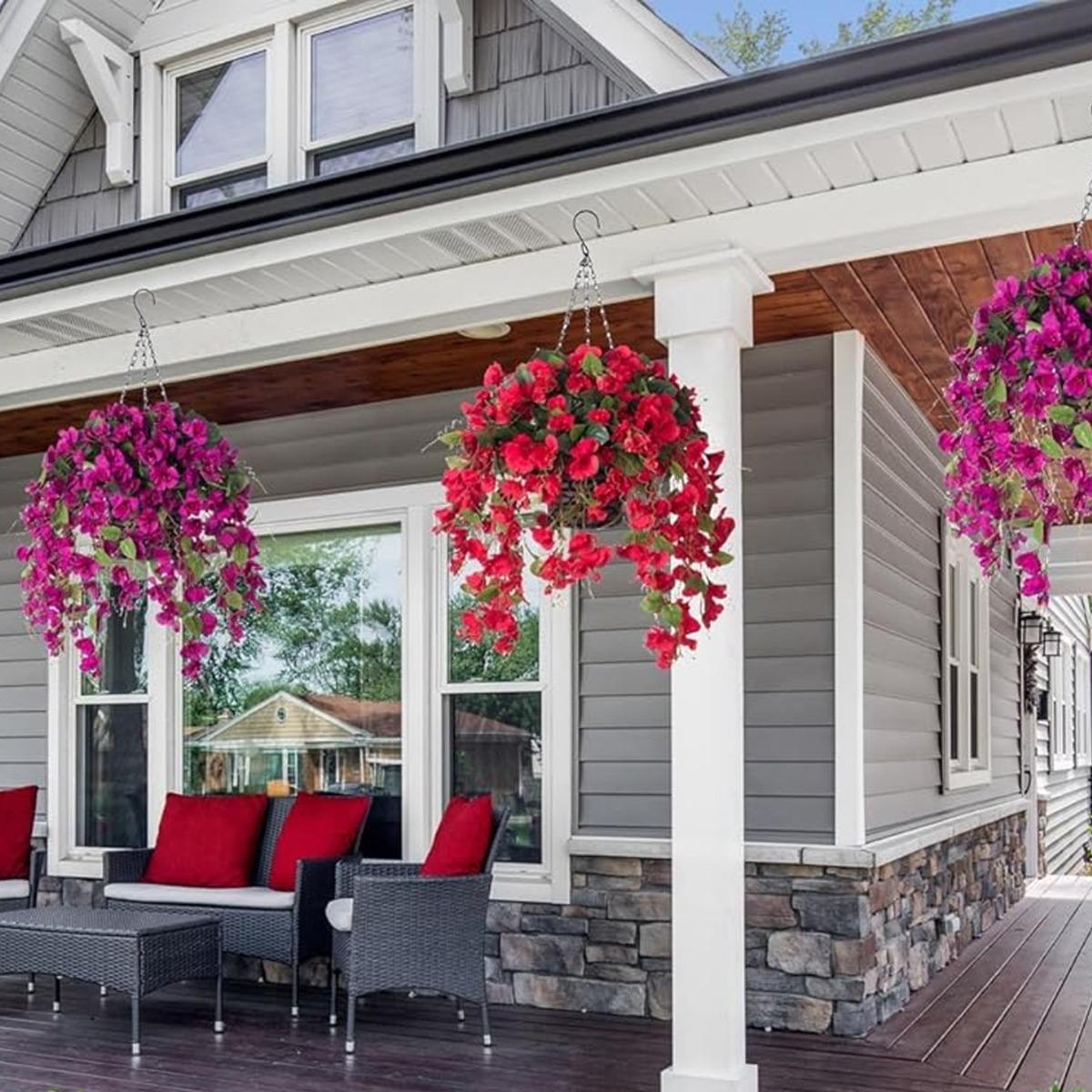 Uv resistant hibiscus flower hanging decor set of bundle for outdoor garden patio by IPOPU