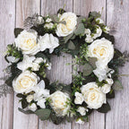 Artificial Rose Ring Wreath | Front Door Summer Floral Wedding Living Room Bedroom Farmhouse & Party Decor in White Pink Champagne
