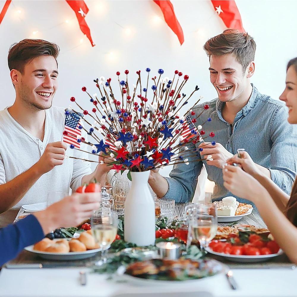 Red White & Blue Patriotic Floral Stems Set of 2 | 4th of July Memorial Day Party Table Centerpiece Home Decor