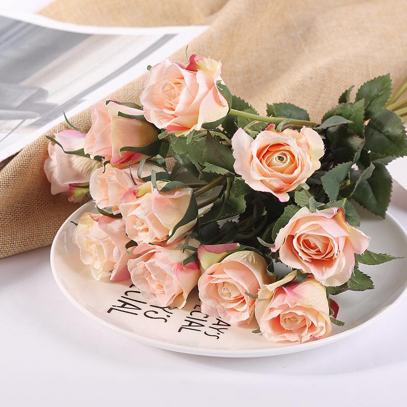Artificial Long Stem Rose Bouquet | Realistic Faux Roses for Wedding Home Valentine's Day in 5 Colors