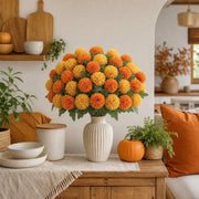 Artificial Orange & Yellow Mum Ball Flower Stems – 12-Piece Bouquet