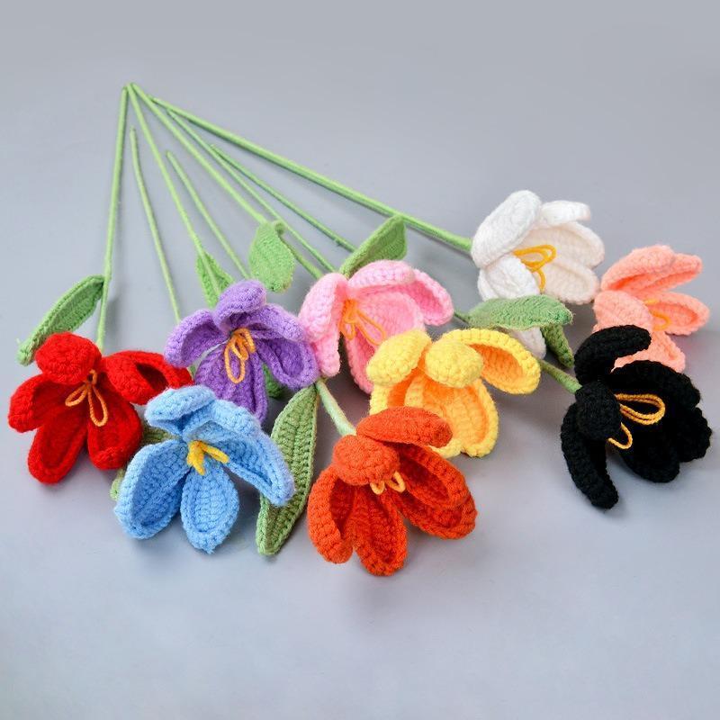 Crochet Flowers Handmade Bouquet | Decorative Floral Arrangement for Room Anniversary Birthday Wedding & Celebration Gift in Orange Pink White Red