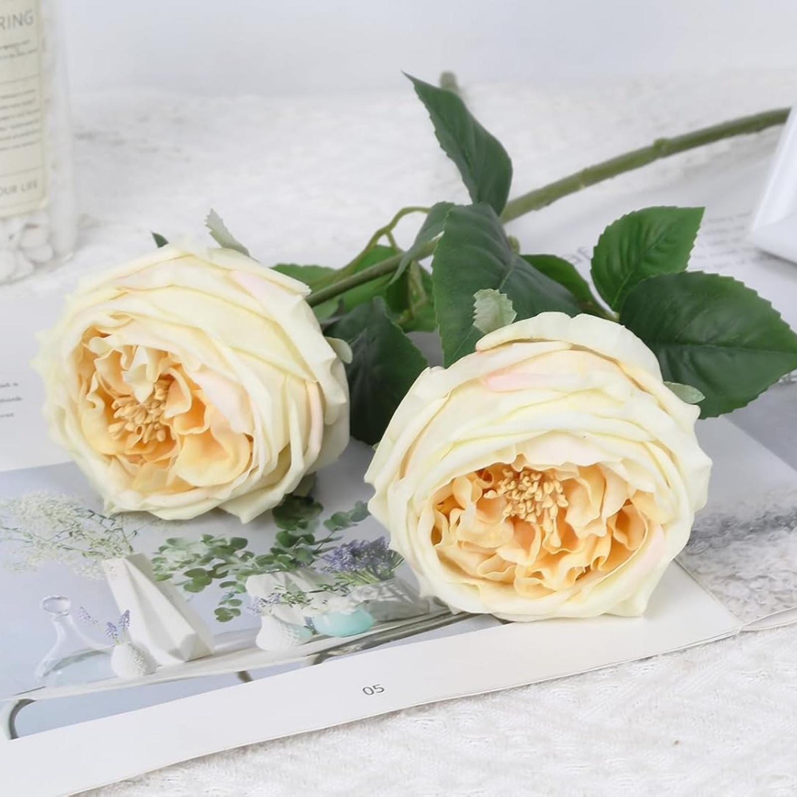 Real Touch Latex Rose Peony Stems 5pcs | Wedding Bouquet Party Valentine's Day & Home Decor in White Pink Purple Champagne Blue