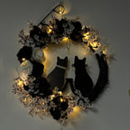 Halloween Black Cat Moon Wreath with Rose Flowers | Front Door Wall Window & Party Decor in White Orange Purple